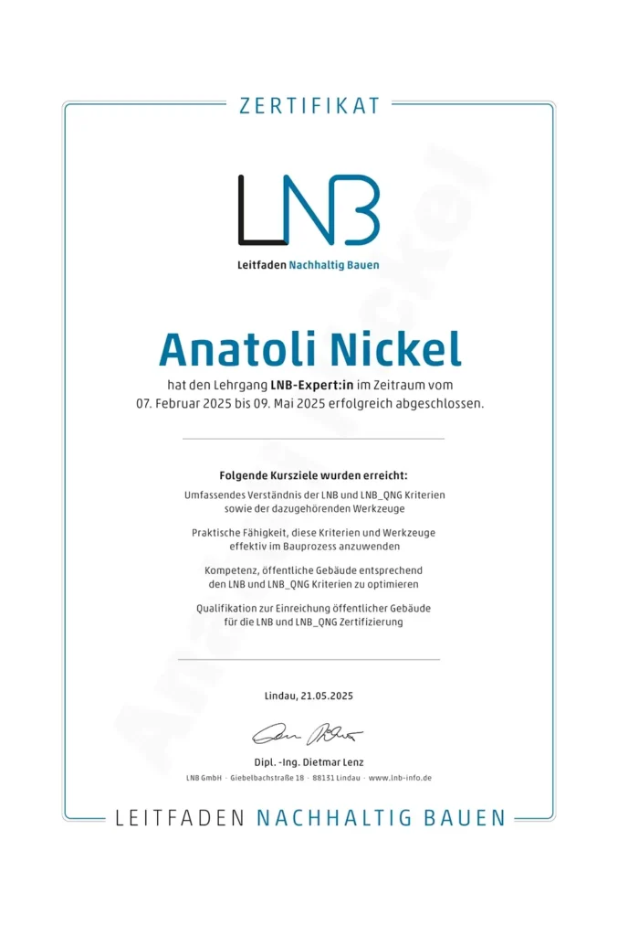 Zertifikat - LNB - Anatoli Nickel